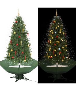 Albero di Natale con Neve e Base a Ombrellone Verde 190 cm