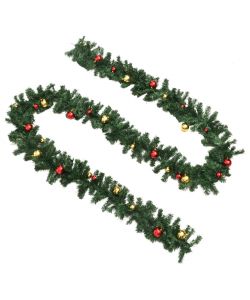 Ghirlande Natalizie 4 pz con Palline Verde 270 cm in PVC