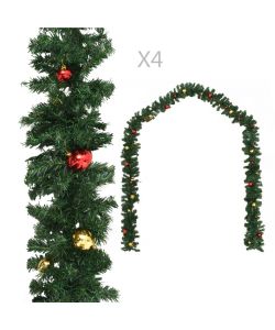 Ghirlande Natalizie 4 pz con Palline Verde 270 cm in PVC