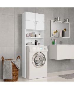 vidaXL Mobile per Lavatrice Bianco 64x25,5x190 cm in Multistrato - Armadietto per Bagno con 2 Ante e Scomparti - Spazio Aggiuntivo per Utensili e Prodotti per la Pulizia
