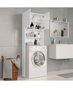 vidaXL Mobile per Lavatrice Bianco 64x25,5x190 cm in Multistrato - Armadietto per Bagno con 2 Ante e Scomparti - Spazio Aggiuntivo per Utensili e Prodotti per la Pulizia