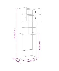 vidaXL Mobile per Lavatrice Bianco 64x25,5x190 cm in Multistrato - Armadietto per Bagno con 2 Ante e Scomparti - Spazio Aggiuntivo per Utensili e Prodotti per la Pulizia