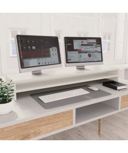 vidaXL Supporto per Monitor Bianco 100x24x13 cm in Legno Multistrato - Alza il tuo schermo all'altezza perfetta - Design elegante e pratico - Spazio per 2 schermi e tastiera