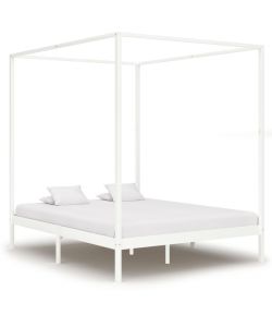 Giroletto a Baldacchino Bianco Legno Massello di Pino 160x200cm
