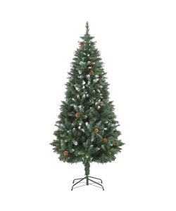 Albero di Natale Artificiale Pigne e Brillantini Bianchi 180 cm