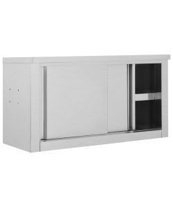 Armadio da Cucina con Ante Scorrevoli 90x40x50cm Acciaio Inox