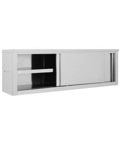 Armadio da Cucina ad Ante Scorrevoli 150x40x50cm Acciaio Inox