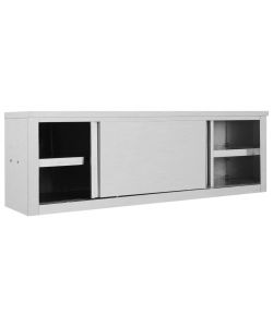 Armadio da Cucina ad Ante Scorrevoli 150x40x50cm Acciaio Inox