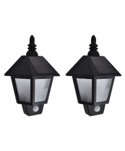 Lampade Solari da Parete 2 pz con Sensore di Movimento Nero
