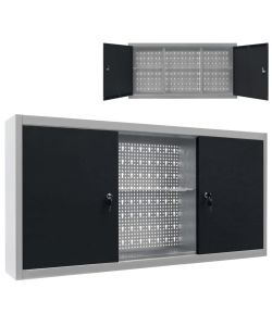  Armadio a Parete Stile Industriale in Metallo Grigio Nero