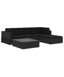 Set Divani da Giardino 5 pz con Cuscini in Polyrattan Nero