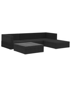 Set Divani da Giardino 5 pz con Cuscini in Polyrattan Nero
