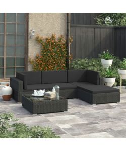 Set Divani da Giardino 5 pz con Cuscini in Polyrattan Nero