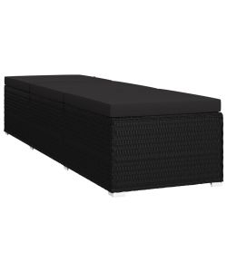 Lettino Prendisole con Cuscino in Polyrattan Nero 46221