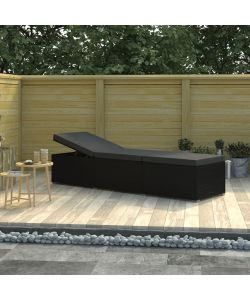 Lettino Prendisole con Cuscino in Polyrattan Nero 46221