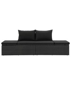 Lettino Prendisole con Cuscini in Polyrattan Nero