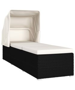 Lettino Prendisole Tettuccio e Cuscino Polyrattan Bianco Crema