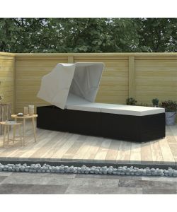 Lettino Prendisole Tettuccio e Cuscino Polyrattan Bianco Crema