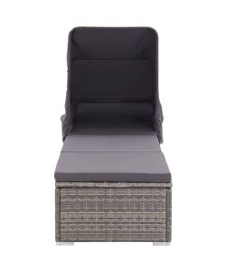 Lettino Prendisole con Tettuccio e Cuscino in Polyrattan Grigio