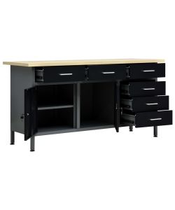  Banco da Lavoro Nero 160x60x85 cm in Acciaio
