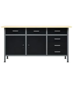  Banco da Lavoro Nero 160x60x85 cm in Acciaio