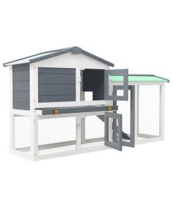 Conigliera per Esterni Grande Grigia e Bianca 145x45x85cm Legno
