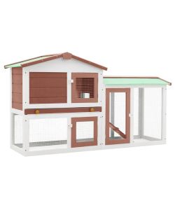 Conigliera per Esterni Grande Marrone Bianca 145x45x85cm Legno