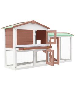 Conigliera per Esterni Grande Marrone Bianca 145x45x85cm Legno