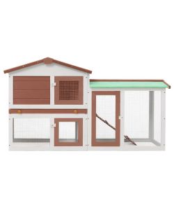 Conigliera per Esterni Grande Marrone Bianca 145x45x85cm Legno