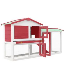 Conigliera per Esterni Grande Rossa e Bianca 145x45x85cm Legno