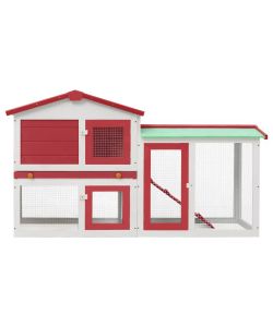 Conigliera per Esterni Grande Rossa e Bianca 145x45x85cm Legno