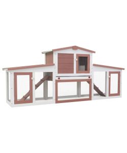 Conigliera per Esterni Grande Marrone Bianca 204x45x85cm Legno