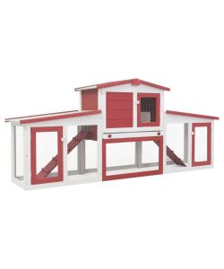 Conigliera per Esterni Grande Rossa e Bianca 204x45x85cm Legno