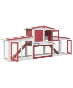 Conigliera per Esterni Grande Rossa e Bianca 204x45x85cm Legno
