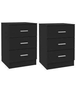 vidaXL Comodini 2 pz Nero 38x35x56 cm in Truciolato con 3 cassetti