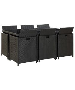 Set da Pranzo da Giardino 11 pz con Cuscini in Polyrattan Nero