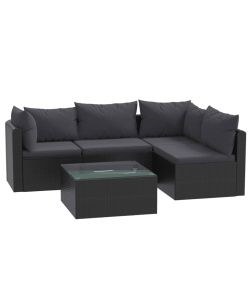 Set Divani da Giardino 5 pz con Cuscini in Polyrattan Nero 46554