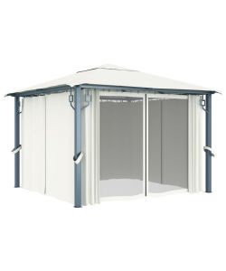 Gazebo con Tenda 300x300 cm Crema Alluminio