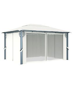 Gazebo con Tenda 400x300 cm Crema Alluminio