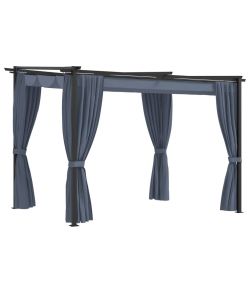 Gazebo con Tende 3x3 m Antracite in Acciaio