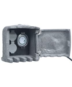 Presa Elettrica da Giardino 2 Spine con Timer Poliresina Grigia