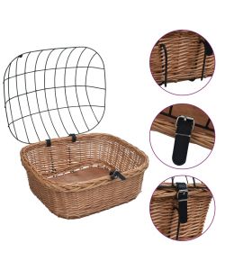 Cestino Anteriore Bici e Coperchio 50x45x35 cm Salice Naturale