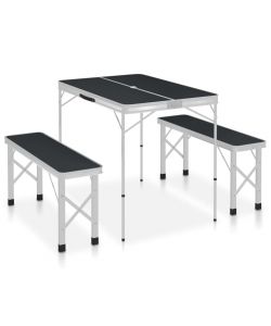Tavolo da Campeggio Pieghevole con 2 Panche in Alluminio Grigio