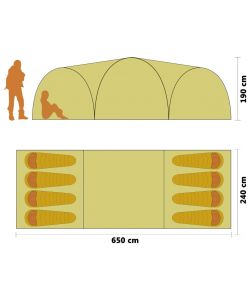 Tenda Igloo da Campeggio 650x240x190 cm per 8 Persone Gialla