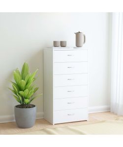 Credenza con 6 Cassetti Bianca 50x34x96 cm in Legno Multistrato
