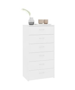 Credenza con 6 Cassetti Bianca 50x34x96 cm in Legno Multistrato