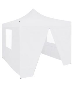 Gazebo Pieghevole Professionale 4 Pareti 3x3 m Acciaio Bianco