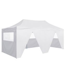 Gazebo Pieghevole con 4 Pareti 3x6 m Acciaio Bianco