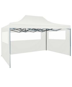 Tendone per Feste Pieghevole con 3 Pareti 3x4,5 m Bianco