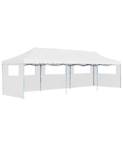 Tenda Pieghevole Pop-Up con 5 Pareti Laterali 3x9 m Bianca